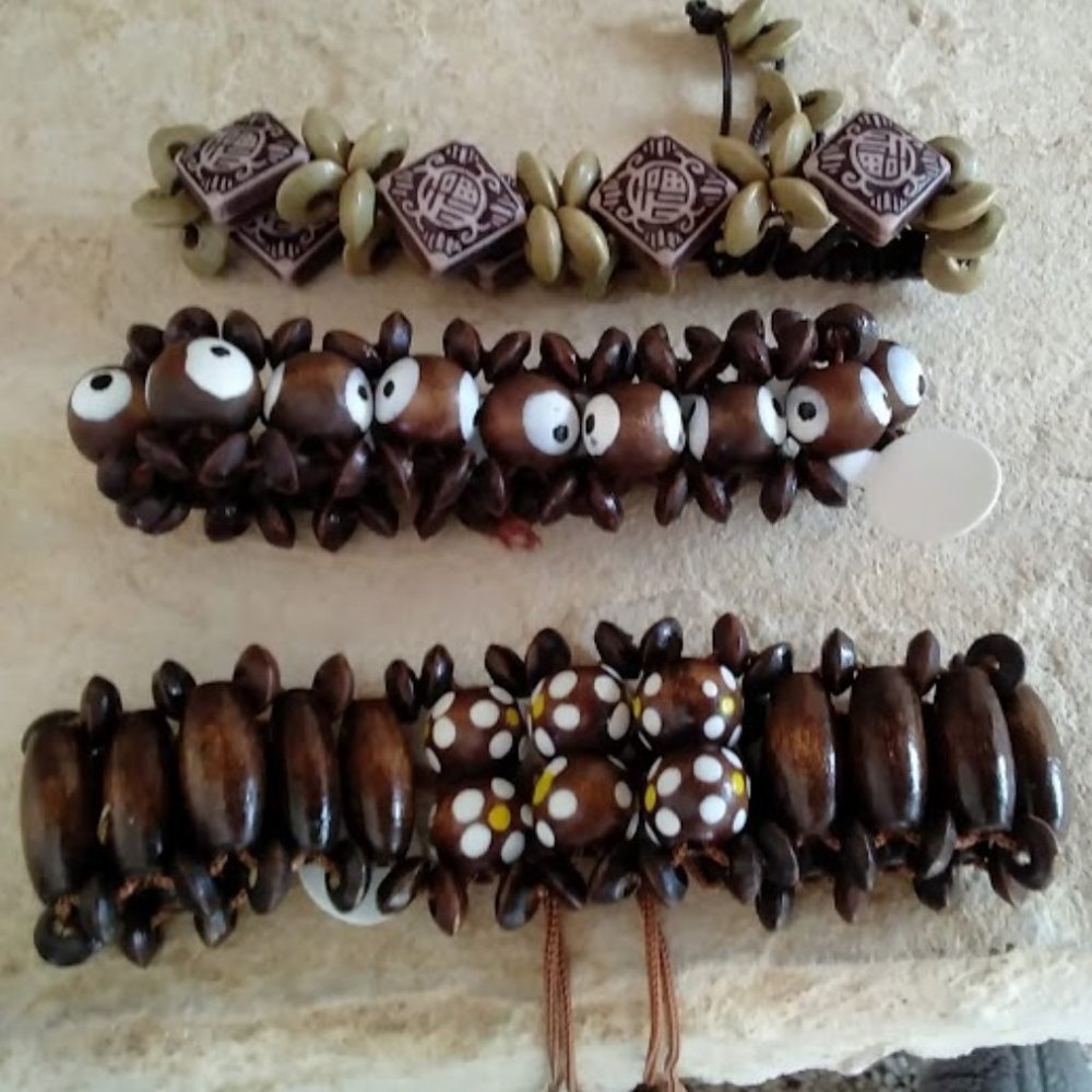 New - 3 Wooden Bead Bracelets